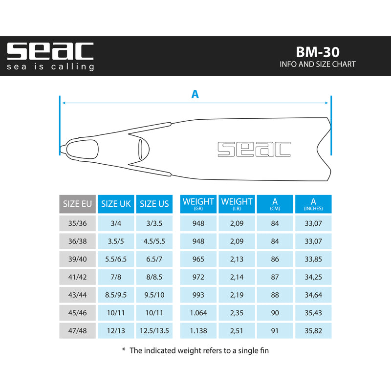 BM-30 Pinne Apnea con scarpetta a longheroni corti smontabile e pala in tecnopolimero con inclinazione 30 gradi - Made in Italy